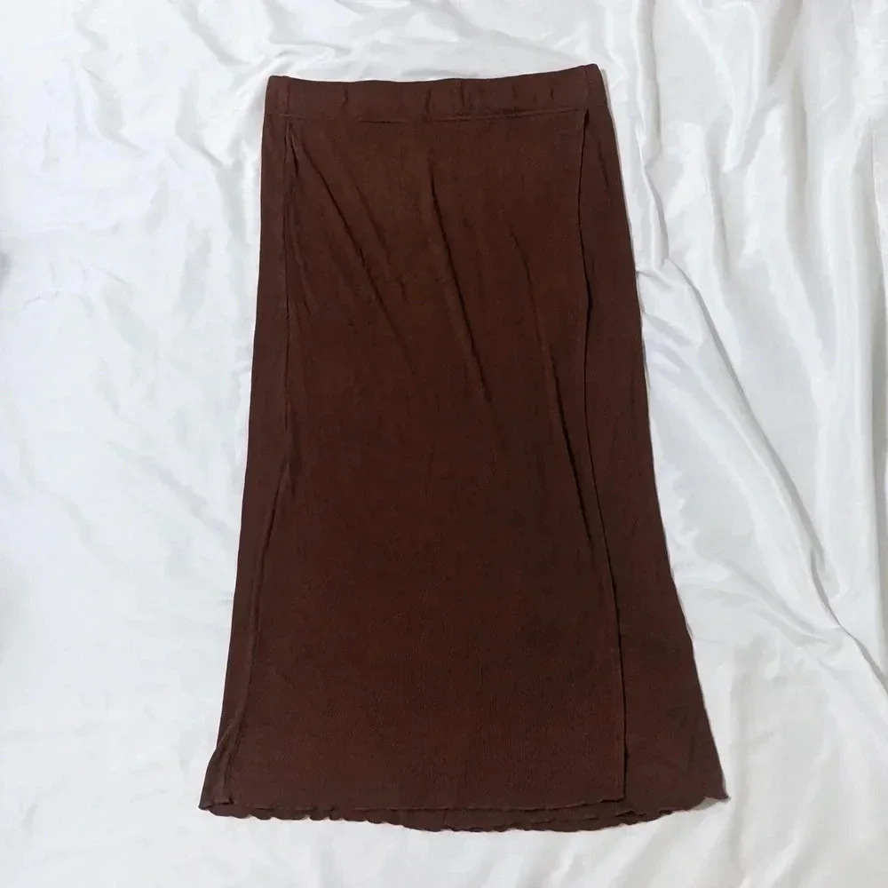 7 For All Mankind Ribbed Midi Pencil Skirt Color Brown Size L